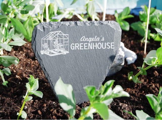 hand cut welsh slate garden marker for your green house